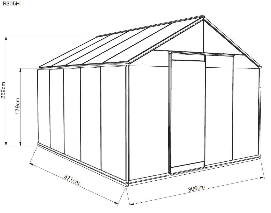 plano y dimensiones invernadero de jardín ACD r305h